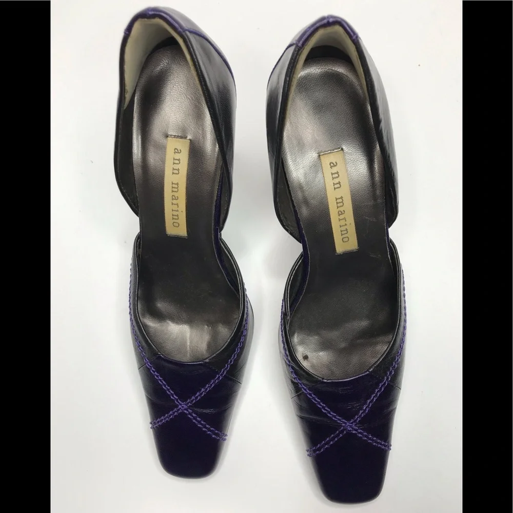 ANN MARINO Leather Purple Black Quilted Heel 6M